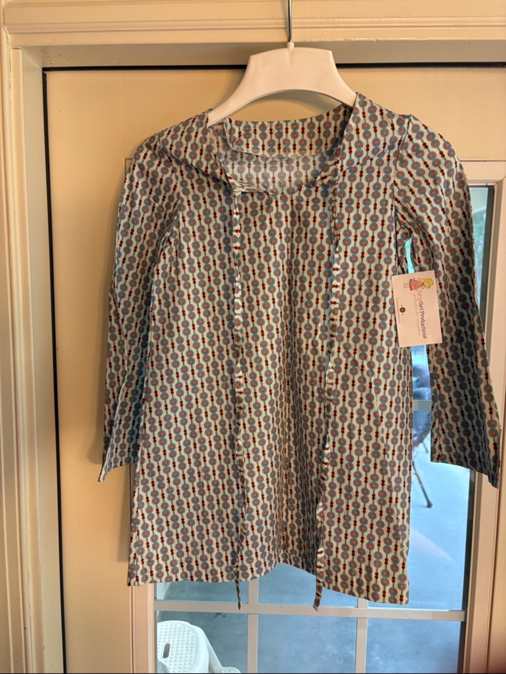 Girls' Light Blue Printed Long-Sleeve Top with Tie Detail